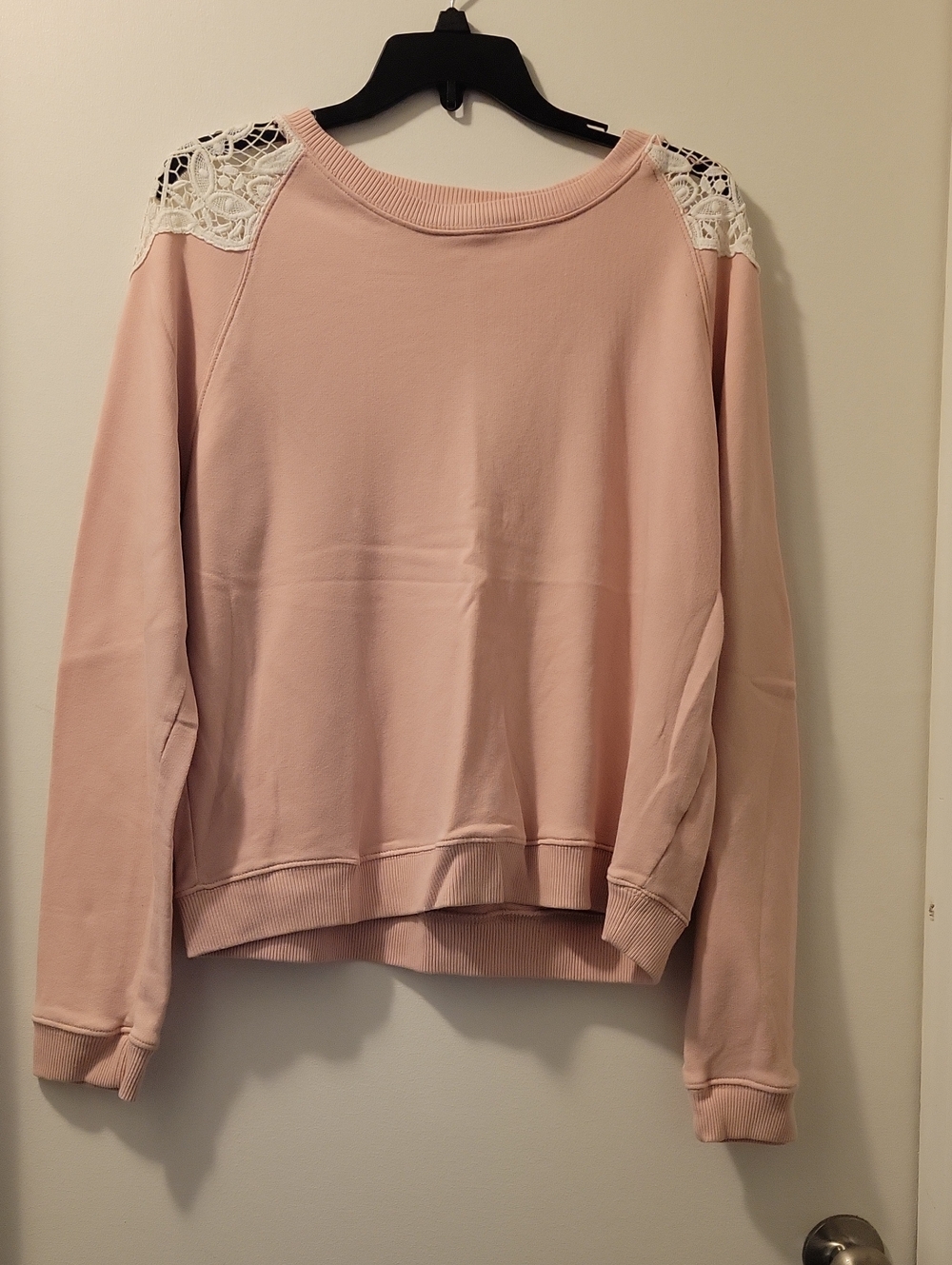 Aeropostale Light Pink Pullover Sweatshirt with White Lace Shoulders